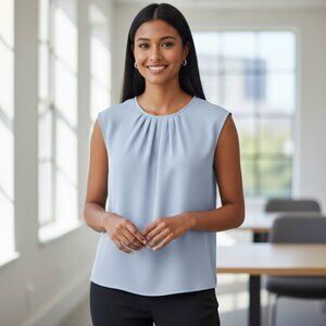 ESCADA Sleeveless Silk Blouse 38 8 10 M Pearl Blue Suit Blazer Jacket Shell VTG